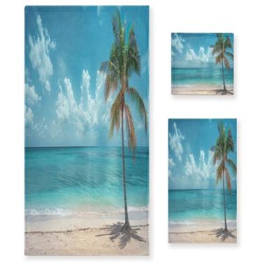 Imagem de xigua Lindo conjunto de toalhas de banheiro de palmeira absorvente macio 3 peças toalha de banho toalha de mão toalhas decorativas para banheiro, academia, hotel, praia, piscina