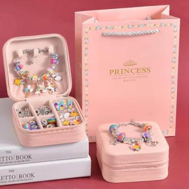 Imagem de Kit Criativo De Bijuterias Infantil Com Caixa Organizadora Para Fazer Pulseiras E Colares Femininos Kit De Miçangas E Pingentes Para Montar Pulseiras Com Pingentes Variados Com Bolsa Presente