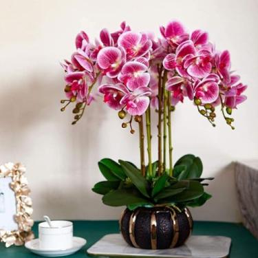 Imagem de LMJYU Flor artificial 50 cm Orquídea Flores artificiais com vaso de cerâmica decoração artificial Phalaenopsis flores artificiais