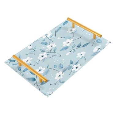 Imagem de Wassud Bandejas delicadas de flores brancas para banheiro, joias de acrílico, bandejas de perfume, alça de maquiagem, bandeja de cômoda para quarto e cozinha, 30 x 20 cm