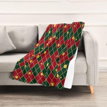 Imagem de Wassud Cobertores e mantas de Natal 152.4 cm x 228.6 cm Red Green Diamond Pattern Throw Blanket para sofá, cadeira e decoração de casa