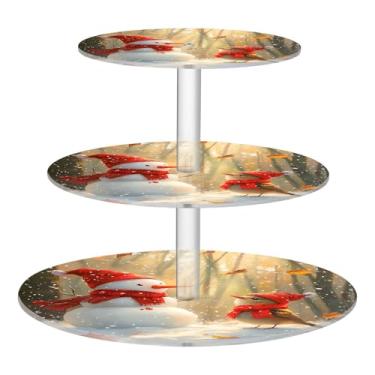 Imagem de CEBUGI Suporte de cupcake de 3 camadas, pássaro, boneco de neve, suporte redondo para bolo, torre, bandeja de servir em camadas de acrílico para chá, chá de bebê, casamento e mais