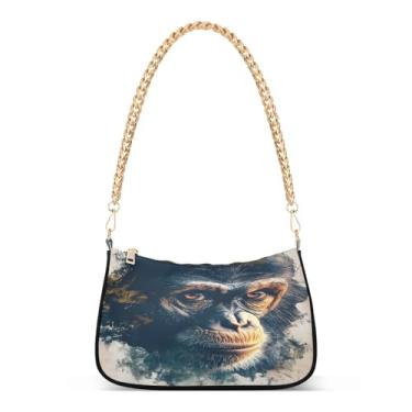 Imagem de CEBUGI Bolsa tiracolo feminina bolsa de ombro com cabeça de macaco elegante bolsa clutch com alça de corrente