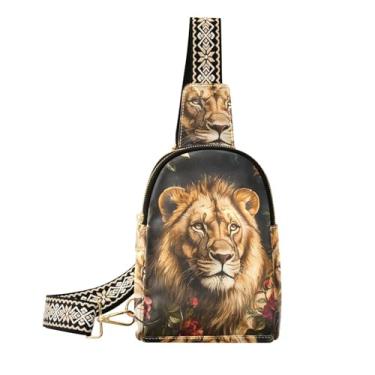 Imagem de CEBUGI Bolsa tiracolo feminina Lion Rose pequena de couro, pochete transversal para trilhas, viagens ao ar livre