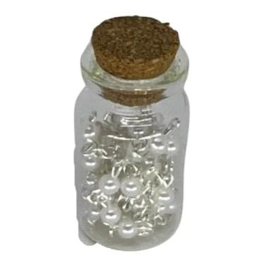 Imagem de Terço em Perola com Porta Terço de Vidro com Rolha de Cortiça, Rosário Religioso Católico em Frasco de Vidro