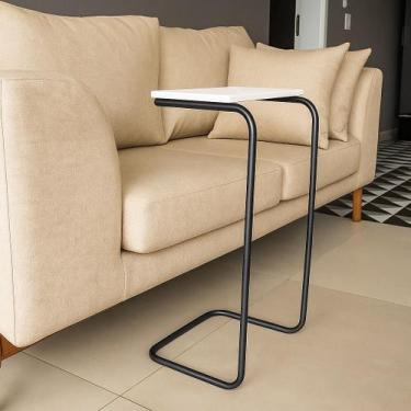 Imagem de Mesa Lateral Tampo Branco Multiuso para Sofá Base Metálica J01 - D'Ros