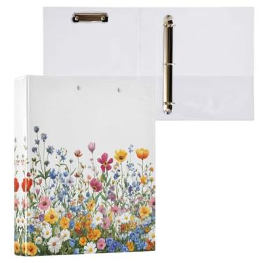 Imagem de STAYTOP Organizador de fichário redondo de flores silvestres da primavera, fichário de 3 anéis com prancheta (carta A4), fichário fofo para material de escritório escolar