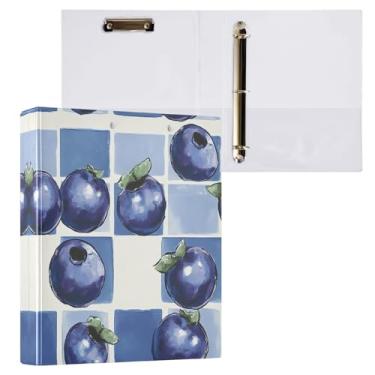 Imagem de Qilmy Organizador de fichário redondo de mirtilos frescos, fichário de 3 anéis com prancheta (carta A4), fichário fofo para material de escritório escolar 3
