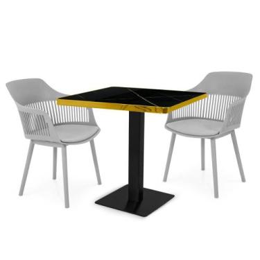 Imagem de Conjunto Mesa de Jantar Quadrada Venezia 70x70cm Preta com 2 Cadeiras 