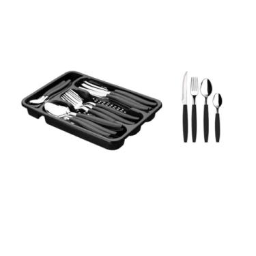 Imagem de Jogo de Faqueiro 25 Peças com Porta Talher, Aço Inoxidável, Preto, 6 Pessoas, Inclui Garfos, Facas, Colheres e Organizador