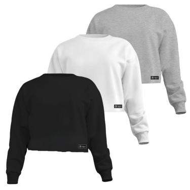 Imagem de Kit 3 Croppeds Moletom Feminino Liso Básico com Cintura Descosturada-Feminino