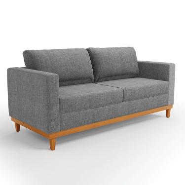 Imagem de Sofá 03 Lugares Linho Base Madeira Castanho A26 Grafite