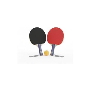 Imagem de Kit Ping Pong Tênis de Mesa com 2 Raquetes e 3 Bolinhas, Madeira com Borracha Antideslizante, Vermelho e Preto, 25cm, para Iniciantes
