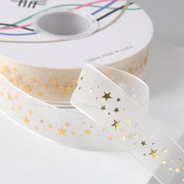 Imagem de Fita de estrela de folha dourada, cordão de embrulho de presente, para embrulho de aniversário, laços, artigos de presente de festa, artesanato DIY (E)