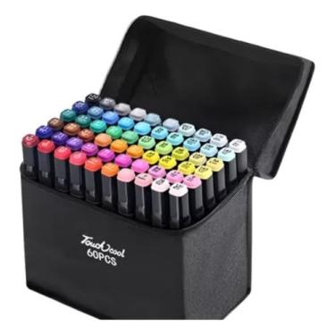Imagem de Kit Canetinhas Touch Marker 60 Cores – Marcadores Artísticos Ponta Dupla Brush + Biselada para Desenho, Lettering e Ilustração