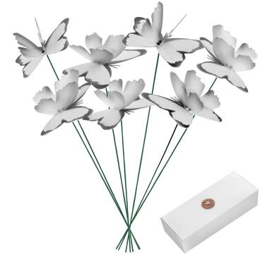 Imagem de Estacas de jardim de borboletas – Decoração de jardim ao ar livre – Conjunto de 7 (branco) – Decorações de jardim e plantas para gramado, vasos de flores e plantadores – Feito à mão – Ótimo presente