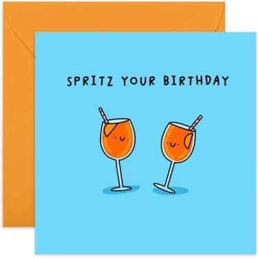 Imagem de Old English Co. Cartão de aniversário engraçado para ela - Cartão de aniversário de coquetel Aperol fofo para mulheres - Presente de aniversário "Spritz Your Birthday" para irmã, mãe, colega - Cartão