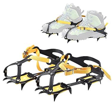 Imagem de 10 Dentes Crampons Antiderrapante para Gelo Tração Inverno Sapatos de Caminhada em Botas com Grampos Aço Manganês Nylon Bolsa Transporte