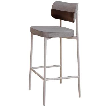 Imagem de Banqueta Alta Bar Cozinha Sala De Jantar Aço Branco Kaira C01 Linho Cinza Courino Café - Lyam Decor