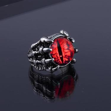 Imagem de Anéis punk vintage para homens e mulheres anéis góticos preto dragão garra olhos do inferno anéis ajustáveis abertos, Liga de aço, Zircão criado