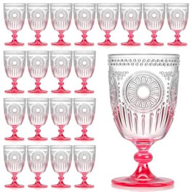Imagem de XUWAIDSGN 24 peças de copos de vinho vintage de plástico 382 g copos de cálice em relevo rosa gradiente retrô copos de vinho com haste inquebrável champanhe copos de água para vinho, coquetel, suco