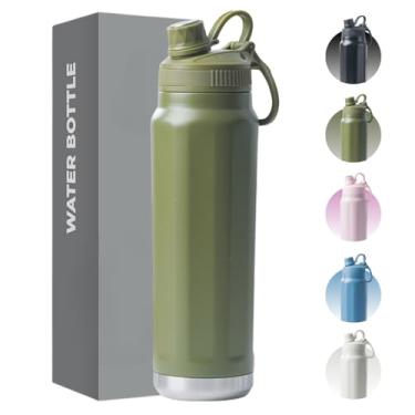 Imagem de Garrafa Térmica de Aço Inox 800ml - Tampa com Alça - Sistema de Parede Dupla Isolada à Vácuo - Ideal para Academia/Trabalho/Faculdade (Verde Militar)