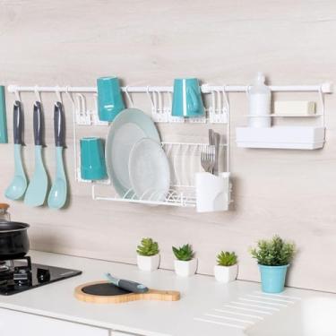 Imagem de Kit Cozinha Suspensa Escorredor Louça de Parede Kit 6 Porta Copos Ganchos e Porta Detergente