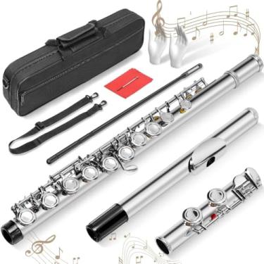Imagem de 16 Furos Flauta Transversal (Saco de armazenamento), Kit Flauta Transversal Prateada Dó, Furos Flautá Transversal