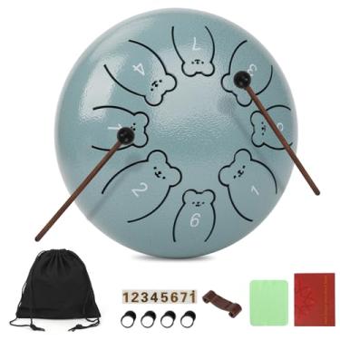 Imagem de JINBAITAI Tambor de língua Bear Steel 15 cm 8 notas, tambor de chuva para jardim externo, instrumentos musicais infantis, conjunto de bateria para iniciantes para adultos com marretas, livro de música