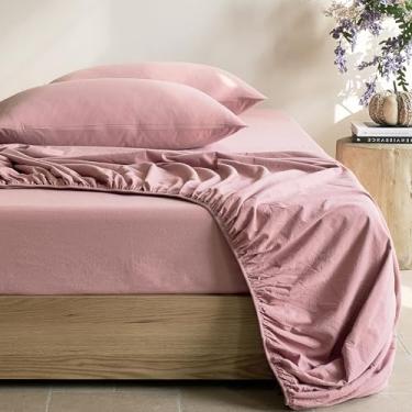Imagem de JELLYMONI Lençol King Algodão Rosa Escura 1 pç Lençol de Cama com Bolso Profundo 40,6 cm Sólido 100% Algodão Lavado Macio Respirável Durável Lençol com Elástico (198 cm x 203 cm + 41 cm)
