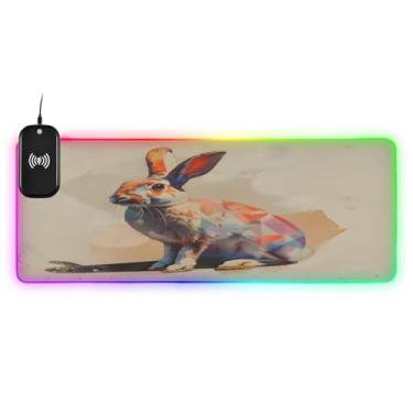 Imagem de CEBUGI Mouse pad de carregamento sem fio Rabbit 15 W rápido para jogos com 14 iluminação LED RGB para jogos, PC, laptop, mesa 90,9 x 39,9 cm