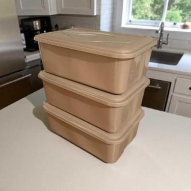 Imagem de Kit 3 Potes 4 litros Retangular Plástico Reutilizável Orgazinar e Armazenar Alimentos (Areia)