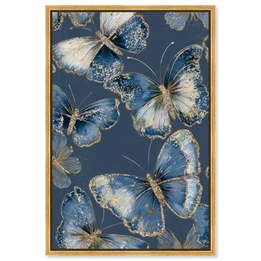 Imagem de Golden Wings I Impressão em tela azul decoração de parede por Art Remedy, moldura dourada, 25 x 38 cm