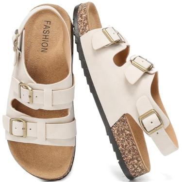 Imagem de Sandália feminina de cortiça masculina, ajustável, fivela dupla, sem fecho, com tira traseira, bico aberto, sapatos de verão, confortável, casual, para praia, ar livre, Bege, 4.5 Women/4 Men