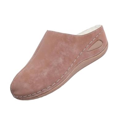 Imagem de Sandálias femininas de lazer sólidas e versáteis salto plataforma baotou chinelo flocado confortável para uso interno e externo casual, rosa, 39