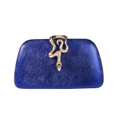 Imagem de Dreubea Bolsa clutch feminina com elegante adorno de cobra - elegante e chique bolsa para noite, Azul royal