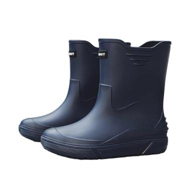 Imagem de Botas de chuva masculinas unissex para casais, sapatos aquáticos, cano baixo, letras de borracha, Azul-royal escuro, 38