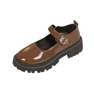 Imagem de Mocassins femininos foscos de bico redondo com zíper lateral salto bloco casual sapatos de salto médio, Marrom, 36