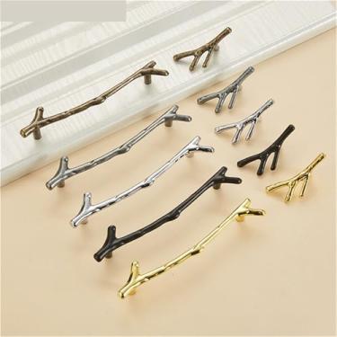Imagem de HTNAFONI Puxador de móveis de ramo 96 mm 128 mm preto prata bronze puxadores de armário de cozinha puxadores de gaveta puxadores de porta ferragens 1 peça (preto 6274-128 mm)