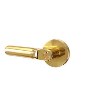 Imagem de VTGVVVTR Fechadura silenciosa de três hastes fechadura de porta de quarto hotel banheiro resistente lingueta única trava de três hastes alça de canal (ouro escovado sem chave)