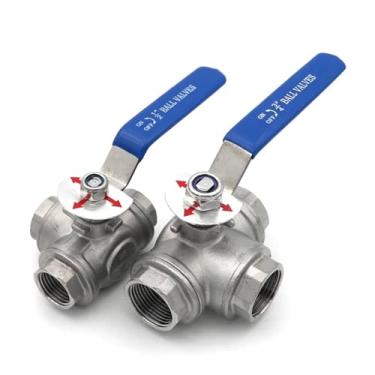 Imagem de SS304 316L Aço Inoxidável BSPT Válvula Esfera Três Vias L Tipo T 1/10.2 cm 3/20.3 cm 1/5.1 cm 3/10.2 cm 2.5 cm 1-1/5.1 cm 5.1 cm Rosca fêmea (2.5 cm, L TYPE_SS316L)