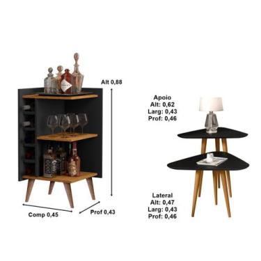 Imagem de Casa Montada Adega Malbec e Mesa 3 Pontas Pés Palito Retrô cor Preto /