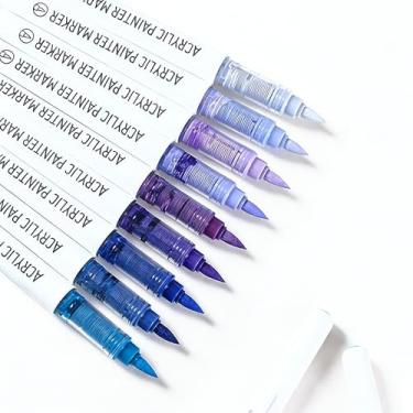 Imagem de Liulich Marcadores de tinta acrílica, série de cores sólidas, conjunto de 9 canetas de tinta acrílica, ponta de pincel, canetas de tinta acrílica para pintura rupestre, canecas de cerâmica, madeira