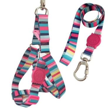 Imagem de Coleira para Cachorro Peitoral Americano Pet com Guia e Trava Dupla de Segurança Rosa Adestramento(G)