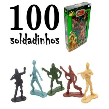 Imagem de 100 soldadinho plastico militar miniatura coloridos - ETITOYS