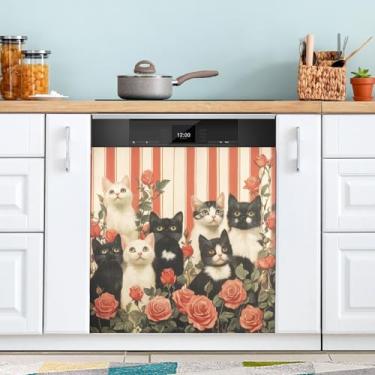 Imagem de ATTX Capa magnética para lava-louças Roses Valentine's Day | Adesivo decorativo de eletrodomésticos de 58 x 66 cm para armários domésticos e eletrodomésticos #137