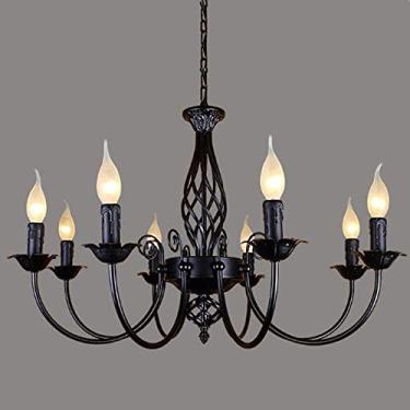 Imagem de Lustre antigo clássico com soquete E14, luminária pendente francesa retrô preta, altura ajustável, estilo campestre, para sala de estar, cozinha, sala de jantar e corredor, com 8 lâmpadas.