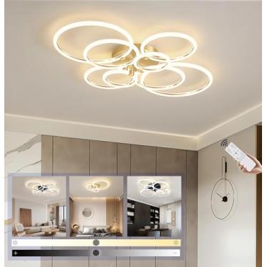 Imagem de Luminária de teto LED moderna, dimerizável, para sala de estar, com controle remoto, formato circular, ideal para quarto, sala de jantar, escritório e cozinha (Dourada, 8 lâmpadas, 150W).