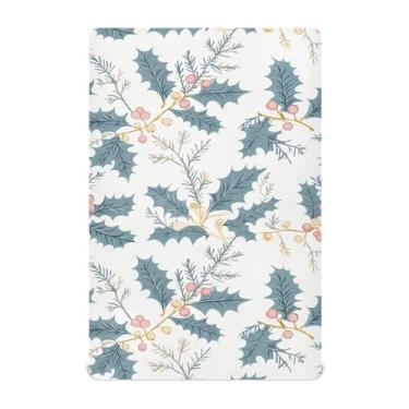 Imagem de Wassud Jogo de lençol com elástico para berço de Natal com folhas de azevinho para meninos e meninas, neutro, 71 x 132 cm