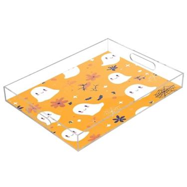 Imagem de xigua Bandeja de servir de acrílico fantasma de Halloween com alças à prova de derramamento, bandejas decorativas de festa de Halloween, bandeja organizadora de bancada para banheiro, cozinha, 30,5 x